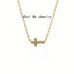 S925 Sterling Silver Plated 14K Gold Diamond Cross Necklace Women Ins Style Simple Clavicle Chain Design Ouni Na