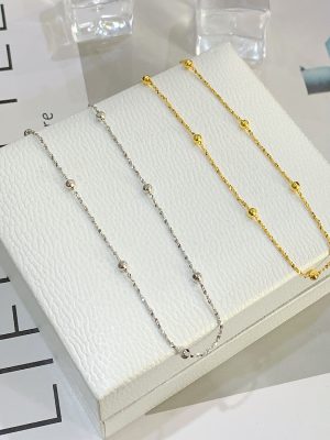 French Retro S925 Sterling Silver Carved Laser Millet Necklace Women's Simple Design Stacked Collarbone Chain