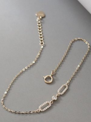 925 Sterling Silver Plated 18K Gold Bracelet Women's Oval Inlaid Round Diamond Design High-end Elegant Fashion Flow