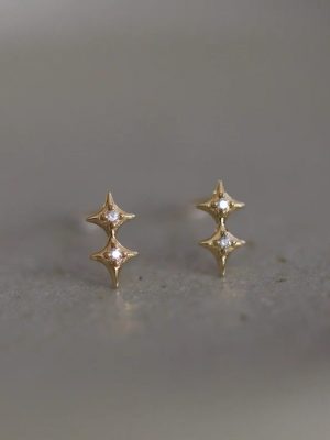 Lucky Star S925 Sterling Silver Plated 14K Gold Exquisite Small Double Star Stud Earrings Simple All-Match Japanese HME Earrings