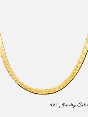 S925 Sterling Silver Stacked Flat Snake Chain Women Minimalist Fashion Silver Necklace Hip Hop Gold Snake Bone Chain Jewelry Wholesale