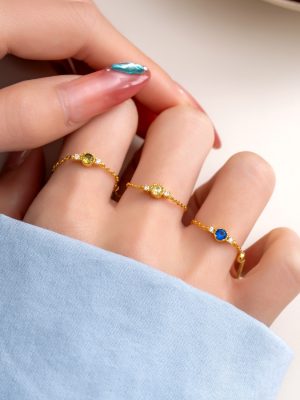S925 Sterling Silver Exquisite Olive Zircon Chain Ring Women's Simple Advanced Adjustable Soft Chain Silver Ring
