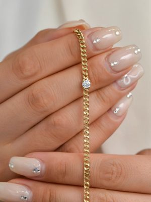 S925 Sterling Silver Plated 14K Gold Cuban Single Diamond Bracelet Zircon Bracelet Light Luxury Small Fresh Stacked Wearing Advanced HME