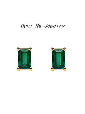 S925 Sterling Silver Plated 14K Gold Square Sugar Emerald Earrings Women's Rectangular Diamond Design Light Luxury Earrings Ouni Na