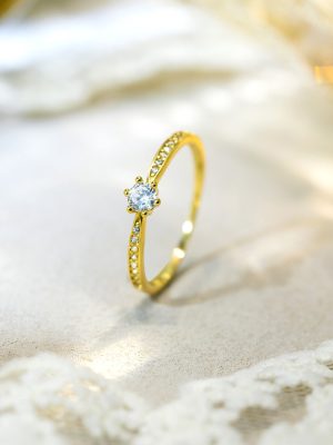 S925 sterling silver classic inlaid six-claw zircon ring simple fashion temperament all-match marriage ring ring