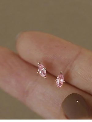 S925 Sterling Silver Plated 14K Gold Inlaid Powder Zirconium Earrings for Women Mini Simple French Light Luxury Ear Accessories HME