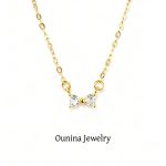 S925 Sterling Silver Plated 14K Gold Fine Flash Diamond Necklace Female Sweet Heart Bow Pendant Collarbone Chain Female Ouni Na