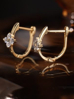 "Lucky Grass" S925 Sterling Silver Plated 18k Gold Classic Four-leaf Clover Small Zirconium Drill Small Exquisite Ear Ring Ear Buckle HME