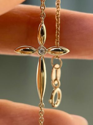 S925 Sterling Silver Plated 18K Gold Cross Three-dimensional Personality Fashion Daily Bracelet Women's Light Luxury Simple HME