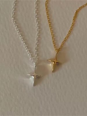 S925 Silver Plated 18K Gold Simple Glow Four Mans Star Cross Necklace Women's Korean-style Ins Clavicle Chain