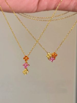 One Two-Wearing S925 Sterling Silver Gold Plated Paraiba Love Necklace Women's Four-leaf Clover Blue Floral Clavicle Chain