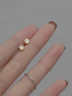 S925 Sterling Silver Plated 14K Gold Flower Diamond Earrings Women's Earrings Light Luxury Design Exquisite All-match Earrings Ouni Na