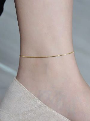 S925 Sterling Silver Plated 14k Gold Thin Snake Bone Anklet Women's Korean Style Design Simple Ins Women's Ouni Na