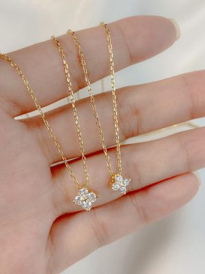 S925 Sterling Silver Plated 14K Gold Classic Four-leaf Clover Necklace Women's Super Flash Zirconium Diamond Japanese Fashion All-match Clavicle Chain