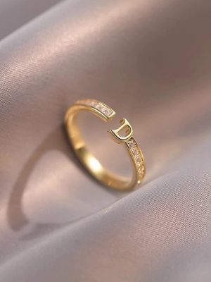 S925 Sterling Silver Plated 14K Gold D Ring Women's Light Luxury High-end Open Finger Ring Elegant All-match Ring Ouni Na