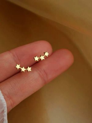 S925 Sterling Silver Plated 18K Gold Three Small Star Earrings Women's Cute Five-pointed Star Small Fresh Simple Earrings