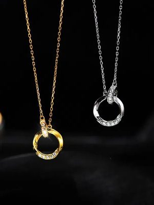 S925 Sterling Silver Plated 14K Gold Classic Mobius Ring Necklace Women's Clavicle Chain Light Luxury High Design