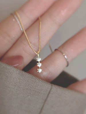 S925 Sterling Silver Plated 14K Gold Simple Diamond Necklace Women's Japanese Style Light Luxury All-match Exquisite Collarbone Chain Ouni Na