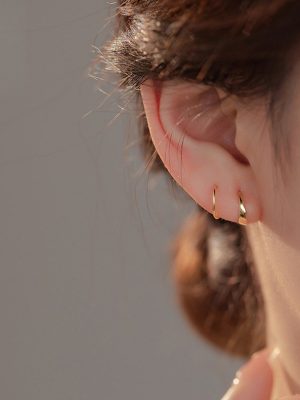 S925 Sterling Silver Plated 14K Gold Spiral Wave Double Ear Holes Ear Ring Simple Geometric Cold Wind Versatile Earrings Ouni Na