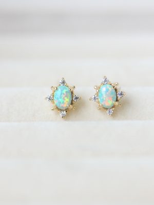 S925 Sterling Silver Plated 14K Gold Opal Aobao Zircon Earrings Women's Japanese Style Light Retro Simple All-match Earrings Earrings HME