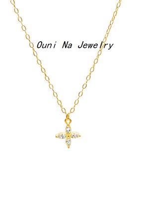 S925 Sterling Silver Plated 14K Gold Diamond Necklace Exquisite Lucky Four-leaf Clover Pendant Clavicle Chain Female Ouni Na
