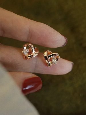 S925 Sterling Silver Plated 14K Gold Diamond Love Earrings Exquisite Women's Fashionable All-match Simple Ear Jewelry Little Red Book