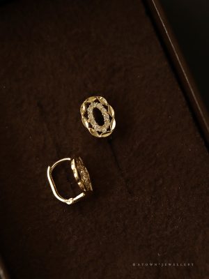 S925 Silver Gold Plated Ear Ring One Circle Leaf Edge Small Diamond Retro French Light Luxury Ear Buckle Earrings Women HME