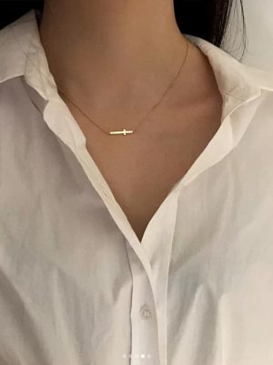 S925 Sterling Silver Gold Plated Simple Cross Necklace Women's Light Luxury All-match Commuter Clavicle Chain Ouni Na