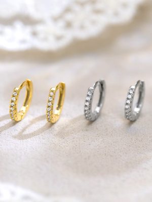 S925 sterling silver new simple fashion row diamond earrings women's round diamond gold earrings versatile trinkets