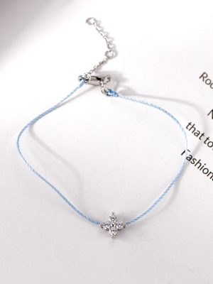 S925 sterling silver flash four-leaf clover lake blue hand rope women's hand exquisite simple versatile small fresh zircon hand jewelry