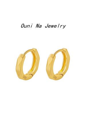 S925 Sterling Silver Glossy Diamond Cut Surface Glossy Ear Buckle Earrings Women's Simple Fashion All-match Earrings Ouni Na