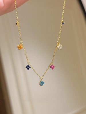 Dopamine 925 Sterling Silver Plated 18K Color Clover Pendant Chain Clavicle Chain Women's Necklace Design High