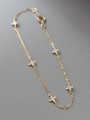 S925 Sterling Silver Plated 18K Gold Bracelet Women's Design Ins Wind Full Diamond Stars Floret Inlaid Zircon Bracelet HME