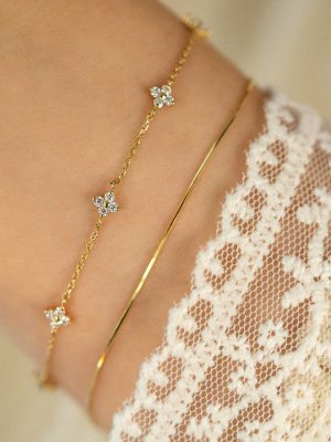 S925 Silver Plated 14K Gold Four-leaf Clover Gimmel Bracelet Simple Zircon Sterling Silver Women's Elegant and Elegant