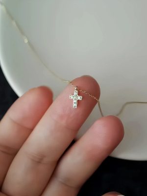 S925 Sterling Silver Plated 14k Gold Mini Diamond Cross Necklace Women's Simple Design Light Luxury Fashion Collarbone Chain