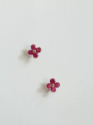 925 sterling silver plated 18K gold four-leaf clover red zircon all-match earrings sweet little fresh flower earrings for women