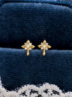 S925 Sterling Silver Cross Starlight Ear Nail Women's Light Luxury Atmosphere Ear Bone Nail Exquisite Cross Commuter All-match Earrings