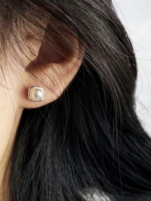 S925 Sterling Silver Plated 14K Gold Square Natural Pearl Earrings for Women Elegant Simple Elegant Small Earrings