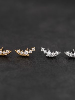 Shiny Zircon S925 Sterling Silver Diamond-encrusted Wheat Earrings Women's Simple Elegant Gradient Arc Rhinestone Earrings