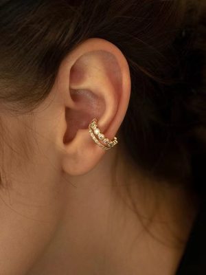 S925 Sterling Silver Gold Plated Double Layer Ear Clip Exquisite Light Luxury Elegant Ear Clip High Earrings Women's Earrings Ouni Na