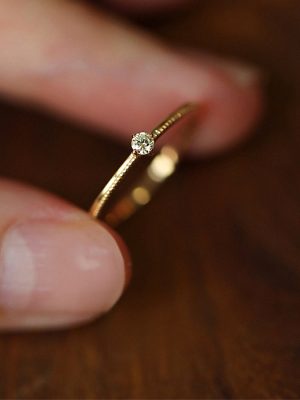 S925 Sterling Silver Plated 18K Gold Mini Minimalist Four-Claw Zircon Ring Women's Light Luxury Advanced Ring HME
