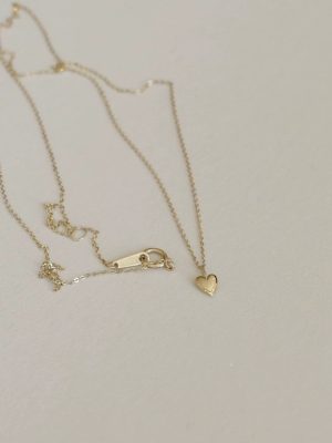 Mini Peach Heart Pendant S925 Sterling Silver Plated 14K Gold Solid Gloss Flat Heart Pendant Clavicle Chain Necklace Female Ouni Na