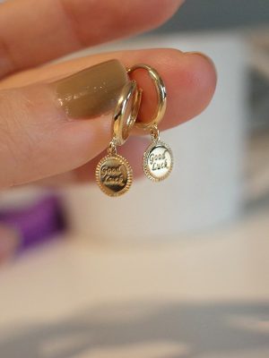Live Supply Small Round Brand Letter S925 Sterling Silver Plated 14K Gold Ear Buckle Women's Simple Lucky goodluck Earrings Ouni Na