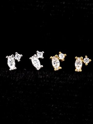 S925 Sterling Silver Super Flash Mini Zircon Earrings for Women Light Luxury Simple Design Exquisite All-match Ear Bone Nail Earrings