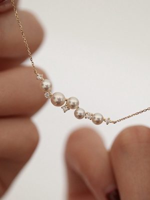 "Galaxy" 925 Silver Plated 18K Gold Bead Pearl Pearl Zircon Necklace High Design Elegant All-match