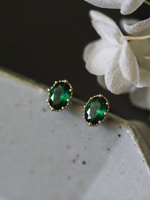 S925 Sterling Silver Plated 14K Gold Emerald Zircon Earrings Oval Style Light Luxury Retro Elegant Earrings Gift for Women