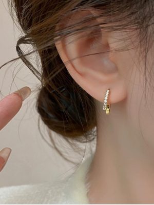 925 Sterling Silver Plated 14K Gold Simple Earrings Design High-grade Diamond Ear Buckle Light Luxury Ear Ring Ouni Na