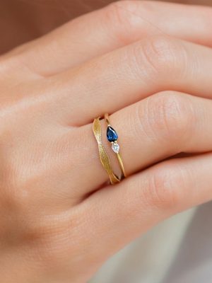 S925 Silver Plated 18K Gold Drop Blue Zircon Fine Ring Women Ring Fine Ring High Design HME