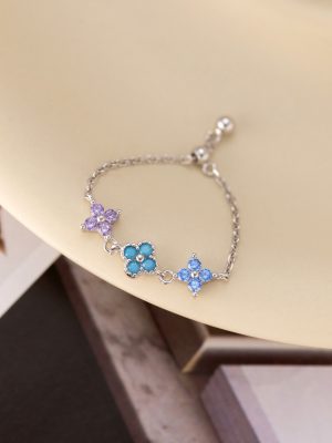 S925 Sterling Silver Monet Garden Summer Dopamine Four-leaf Clover Pull Ring Women's Exquisite High-grade All-match Bracelet