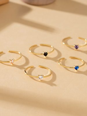 S925 Sterling Silver Inlaid Color Love Zircon Ring Women's Simple Personalized Fashion All-match Open Finger Ring